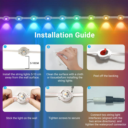 Permanent Outdoor Lights, Smart Outdoor String Lights with DIY Scene Modes, 100FT with 50 LEDs, IP67 Waterproof for Christmas, Halloween, Garden Decor, Party, Roof, Daily and Accent Lighting (100FT)