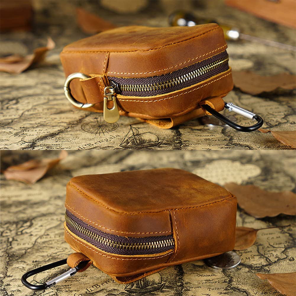 Wugebud 1 Pcs Leather Coin Pouch Keychain, Leather Mini Belt Bag,Coin Organizer, Change Holder, Leather zipper Pouch for Men & Women，Outdoor Running Sports Mini Storage Bag