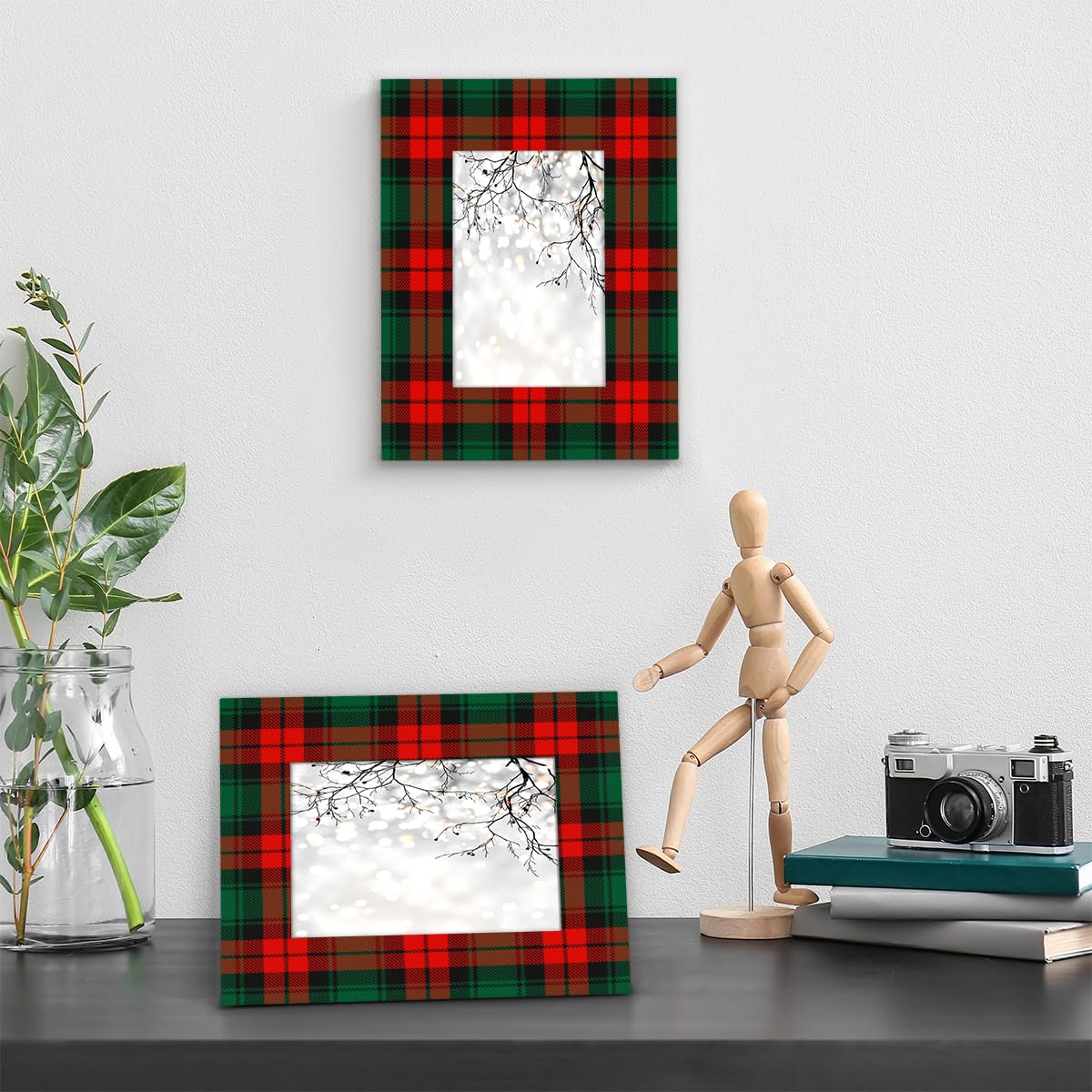 POFATO Christmas Plaid Pattern 11x14 Picture Frame Wooden Picture Frames for Wall Hanging & Tabletop Decor Display 11x14 or 10x14 Picture Collage Family Weddings Christmas Photo Frame for Gift