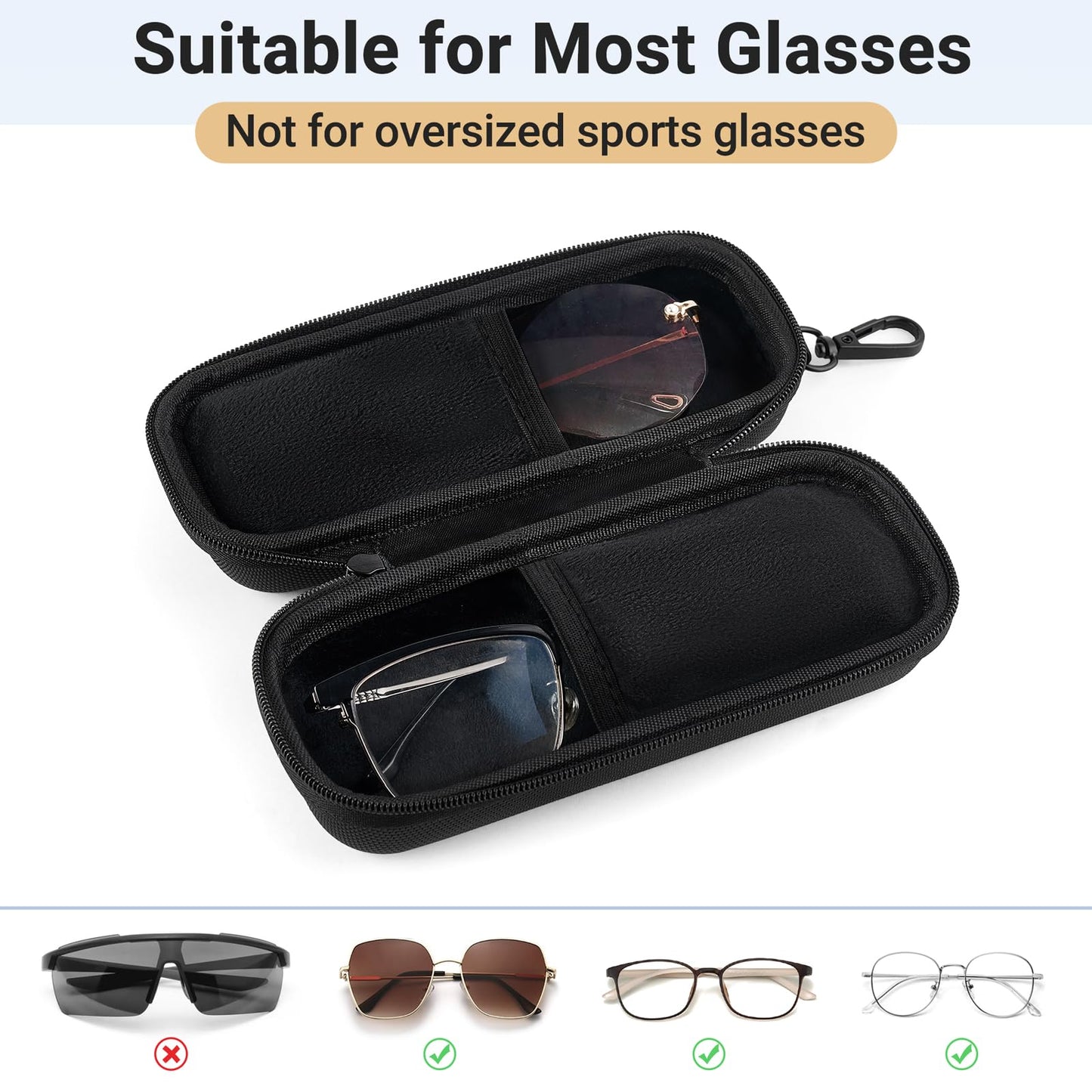 Mkono Double Eyeglasses Case, EVA Hard Shell Travel Sunglass Organizer with Zipper Closure Multiple Glasses Case for Travel (Black)