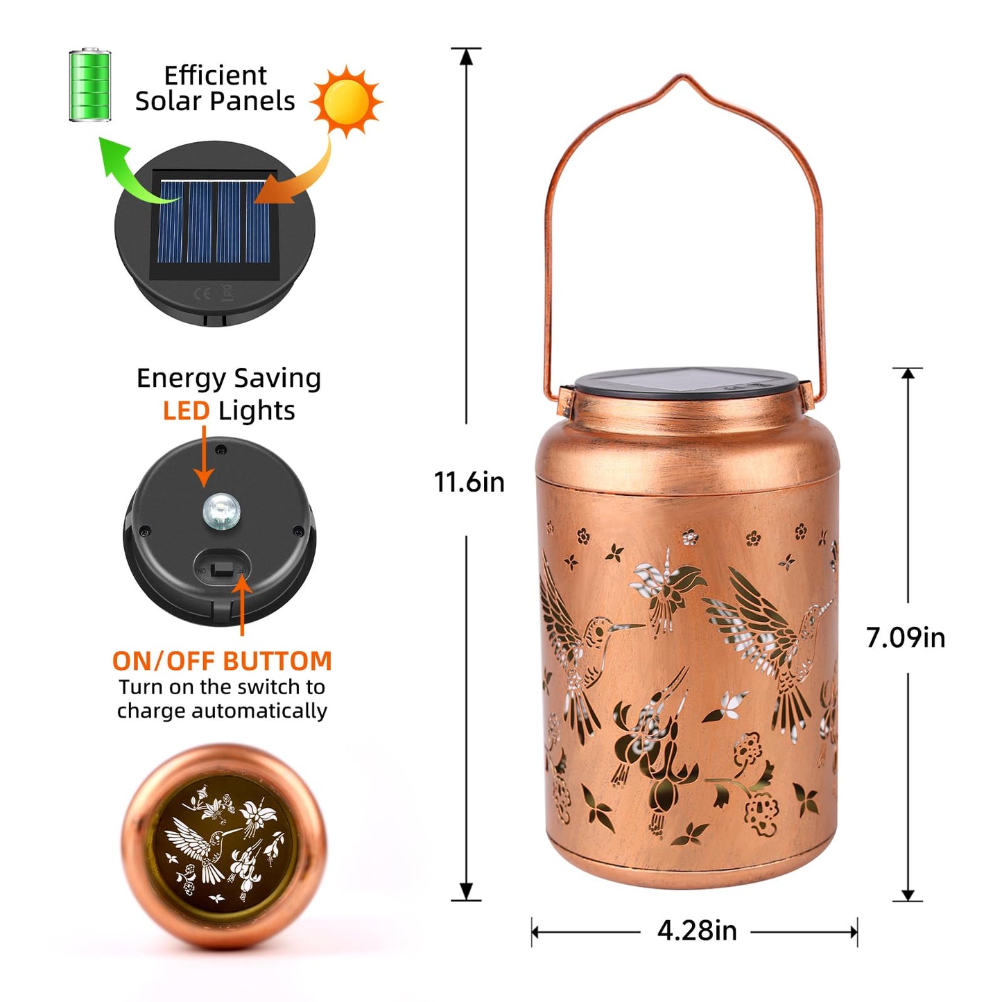 Fathers Day Gift Dad Hummingbird Solar Lanterns Outdoor Waterproof Hanging,Solar Lights Metal Summer Decor Garden,Patio,Yard,Lawn,Backyard,Front,Porch Gifts Women Mom Grandma Men