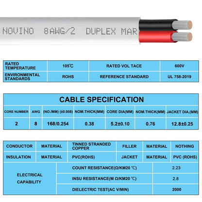 8 Gauge Marine Wire 8 AWG 20ft Duplex Marine Grade Wire Tinned Copper Heavy Duty Sheathed Cable for Boat/Automotive/RV/Camper/Trailer
