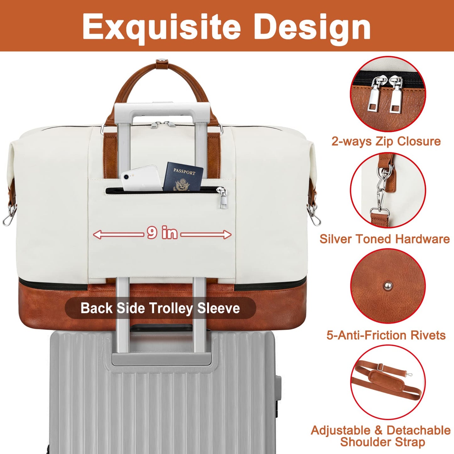 Travel Weekender Bag for Women, 21" Overnight Bag with Shoe Compartment 50L Large Travel Duffel Bag Carry On Tote for Weekend, Overnight, Business Trips, Water Resistant