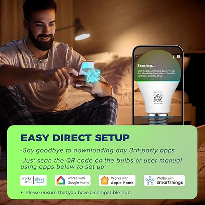 Lightinginside Matter Smart Light Bulbs 100W Equiv, Compatible with Alexa/Apple Home/Siri/Google Home/SmartThings, A19 E26 WiFi RGBCW Color Changing Light Bulb, 11W 1350LM, 2.4G WiFi, ETL Listed, 4PCS