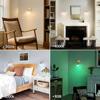 Vintage Battery Operated Wall Sconce with Clear Tulip Glass Lampshade 5000 mAh Rechargeable Battery Powered Wall Light with Remote Control for Bedside Bedroom Doorway, Set of 2