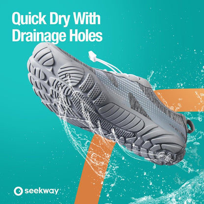 SEEKWAY Water Shoes Quick-Dry Barefoot Sports Aqua Beach Pool Swimming River Lake Hiking Kayaking Surfing Men Women AB056 Gray White SP001