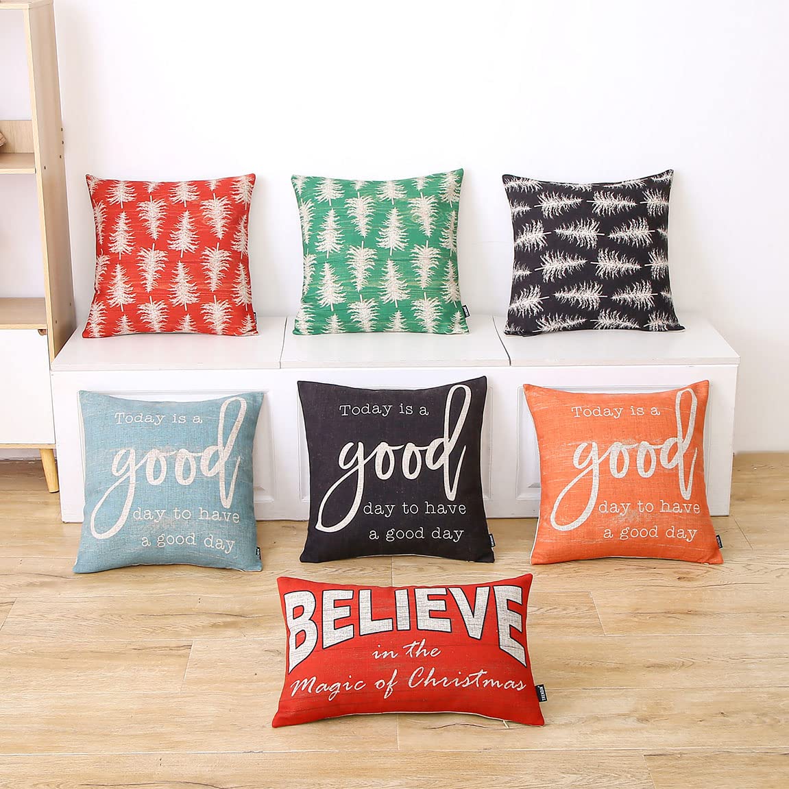 TRENDIN Christmas Pillow Cover 12x20 inches Believe in the Magic of Christmas Linen Rectangle Throw Pillow Cover for Sofa Couch Red PL953TR