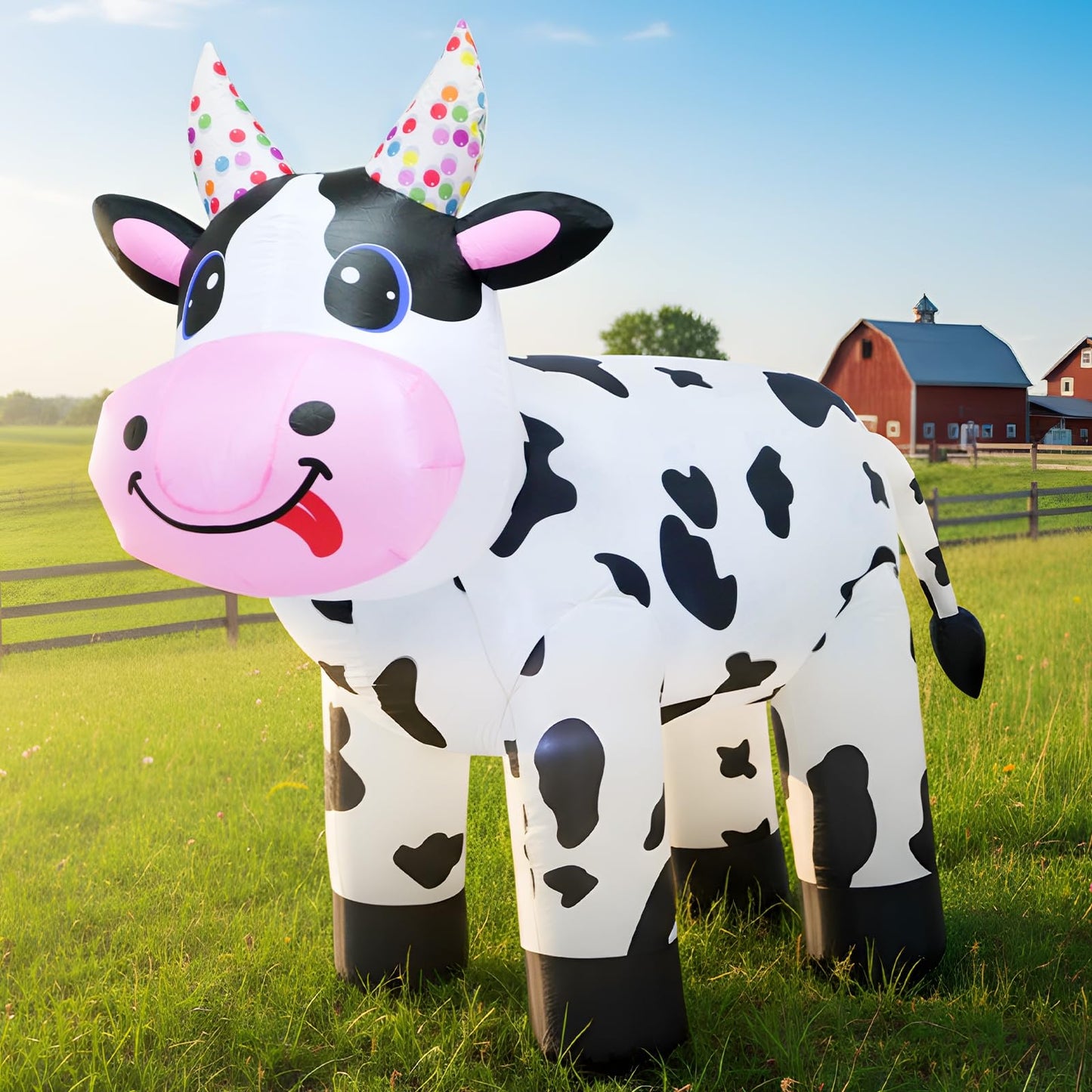 4FT Christmas Spring Farm Ranch Inflatable Cute Farm Cow Blow up Decoration with LED Light Outdoor Indoor Yard Graden Lawn Party Holiday Decor