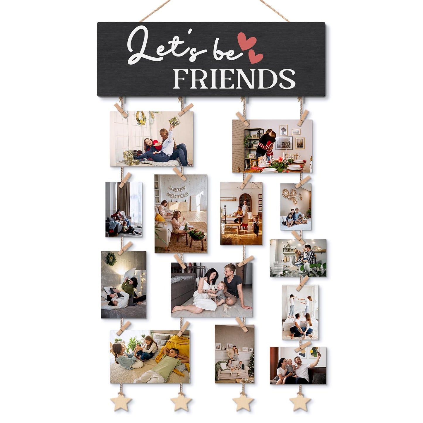 ELMCH Friends Picture Frame Photo Hanging Display with Clips, Best Friends Friendship Gifts for Women, BFF Bestie Gifts, Let's Be Friends Picture Board Photo Holder for Wall Decor
