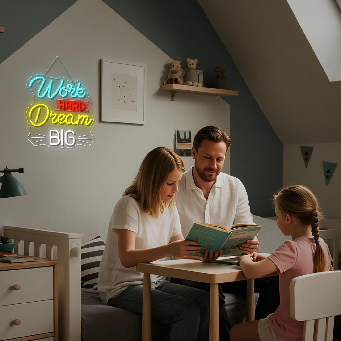 NOSUN Work Hard Dream Big Neon Sign Inspirational slogan personal studio LED Sign Wall Decor Adjustable Brightness Neon Signs USB Connect Neon Light for Bedroom Home Bar Club Hotel Party Decor