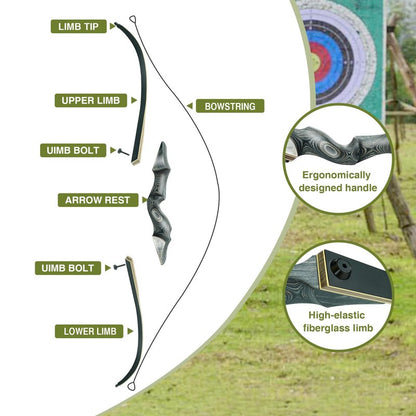 Black Hunter Takedown Recurve Bow, 60" Right Handed with Ergonomic Design for Outdoor Training Practice (60 lb, Right Hand)