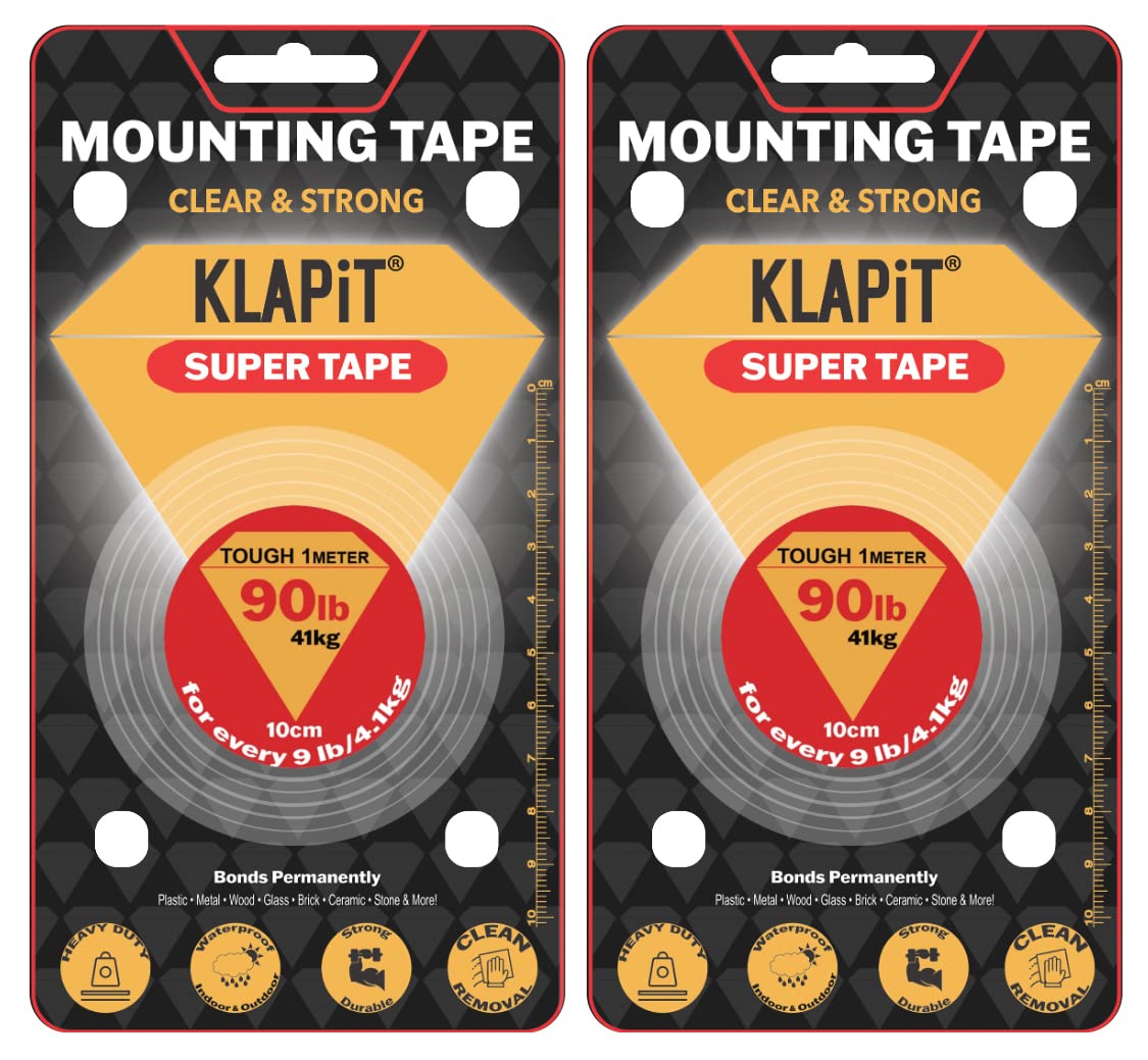 KLAPiT Super Tape Clear Double Sided Heavy Duty Adhesive 40in Enhanced Nano Technology Waterproof Mounting Tape Holds 90 lbs 2.28lb per Inch