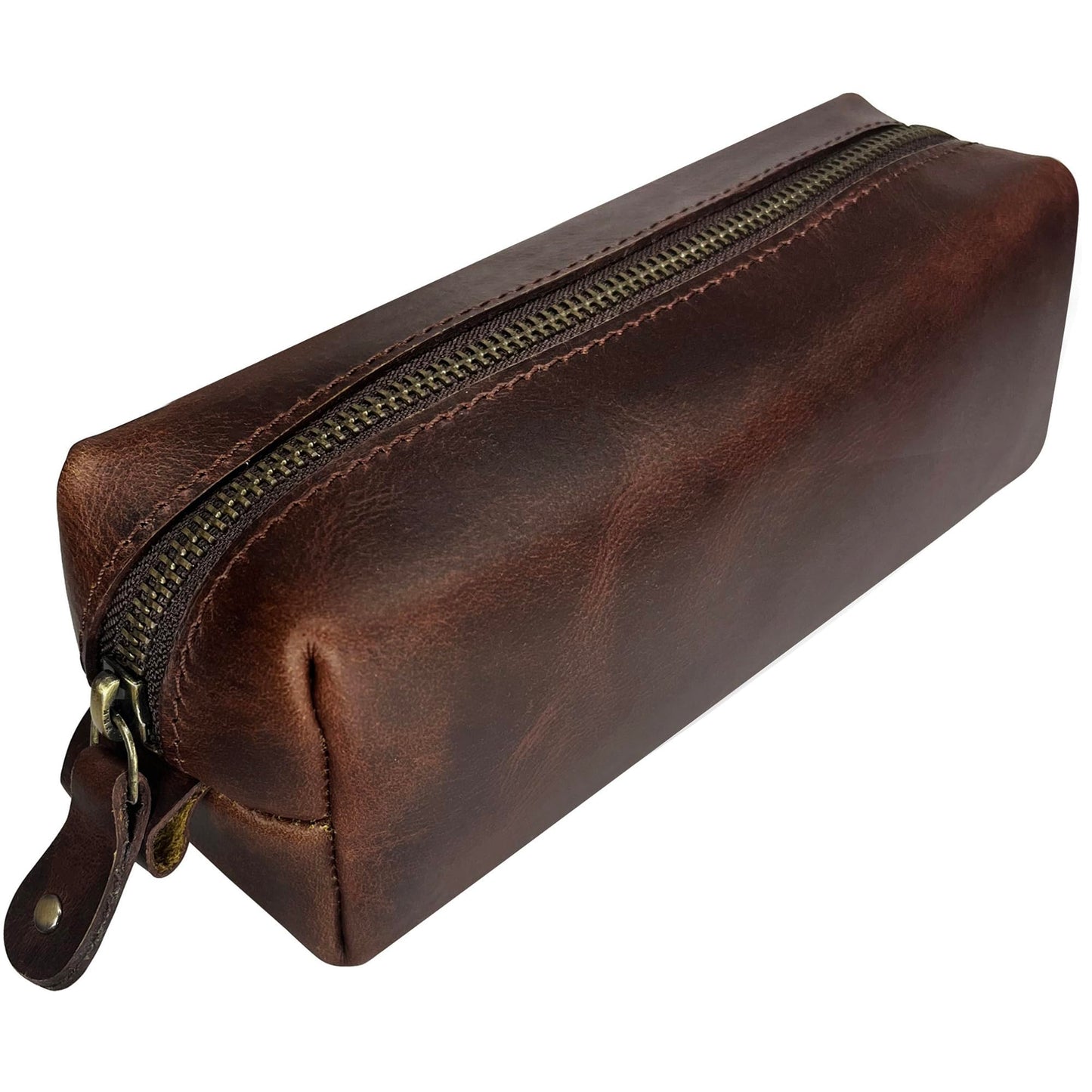 RUSTIC TOWN Leather Pencil Case - Handcrafted Full-Grain Zipper Leather Pen Pencil Holder - Elegant & Practical Pencil Pouch for Work & Office