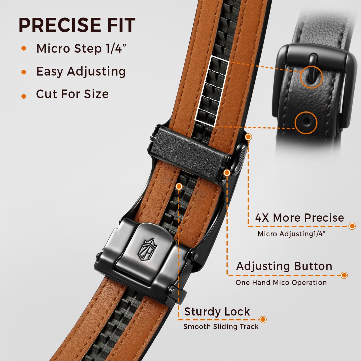 Zitahli Belt Men,Leather Ratchet Belt for Men Dress Casual Every Day with Adjustable Buckle,Trim to Fit For Gift Size 38"-42"