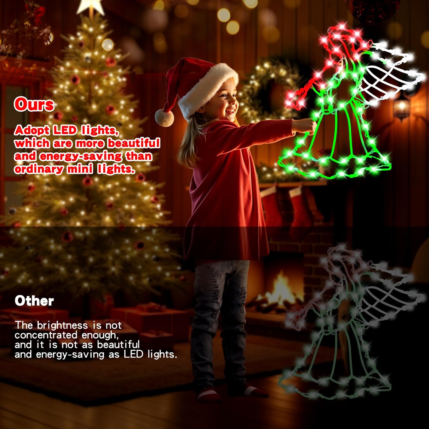 4 Pack Christmas Window Silhouette Lights Decorations, Santa Claus, Wreath, Angel, Snow Man Christmas Window Light with Battery Powered for Holiday Wall Door Window Decorations