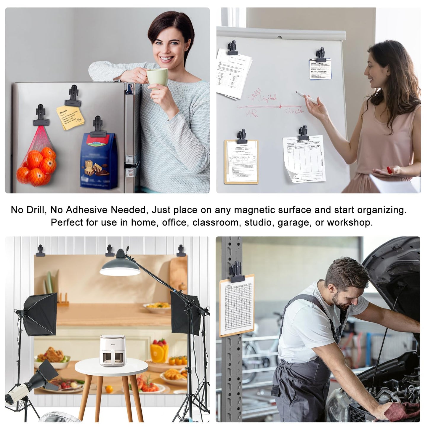 2Pcs Magnetic Clips Heavy Duty with 2'' Mouth Opening, Securely Grip Flags, Backdrop Blueprints, Calendars,Tools, Fridge Magnets for Artists, Photography Shooting Studios, Worksite, Offices, Garden