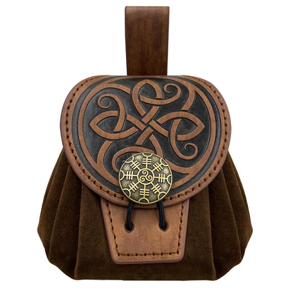 HiiFeuer Medieval Embossed Faux Leather Belt Pouch, Retro Renaissance Portable Belt Bag Coin Purse Dice Bag for LARP Ren Faire (Brown B)
