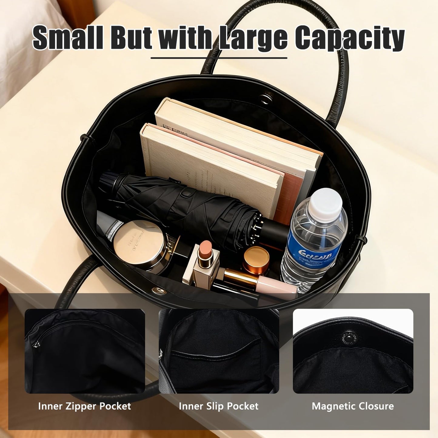 LuyaVogue Shoulder Bag for Women, Soft Leather Fall Trendy Designer Bag, Handle Bucket Bag with Pocket (Black)