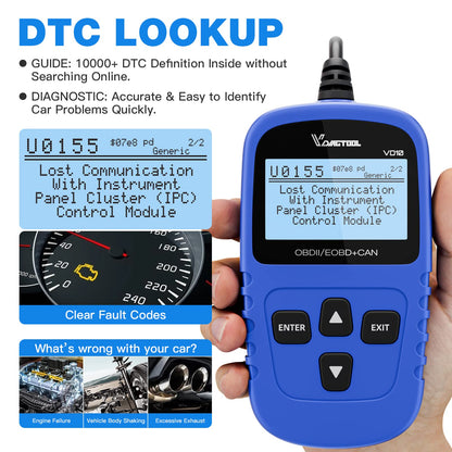 VDIAGTOOL VD10 OBD2 Scanner Code Reader Car Diagnostic Tool Engine Fault Code Reader for Turn Off CEL with Freeze Frame/I/M Readiness for All OBDII Protocol Cars,obd2 Scanner Diagnostic Tool