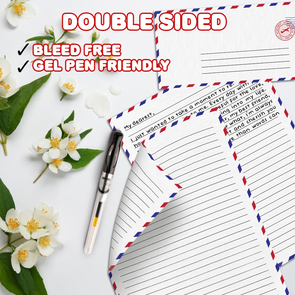 ArtCreativity 100 Pieces Vintage Stationery Paper and Envelopes Set - 50 Double Sided Airmail Sheets and 50 Envelopes - Pen Pal Stationery Letters and Envelopes with Air Mail Design