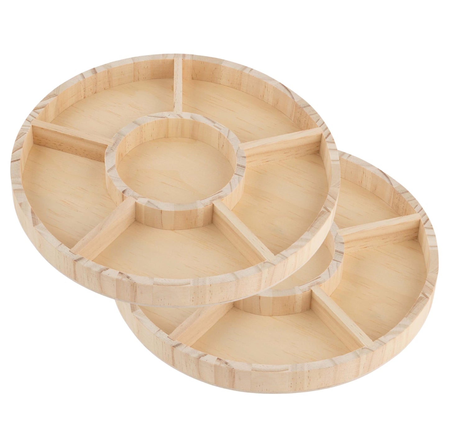 Wooden Candy Platters - Set of 2, 10" Round Bamboo Serving Trays for Parties, Events, and Home Decor - 6 Compartment Candy and Snack Organizer (2 Pack)