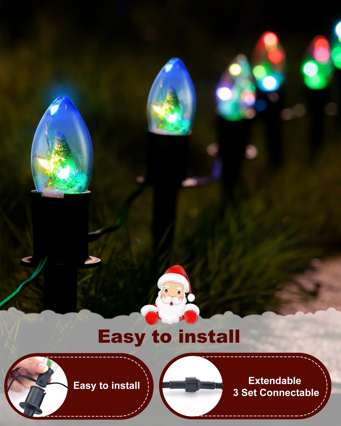 Christmas Pathway String Lights Outdoor- LED 24.5ft Christmas Path Marker Light with 20 C9 Christmas Tree Light Bulbs Decor, Connectable Waterproof Walkway Lights with Stakes for Xmas Lawn Yard Garden