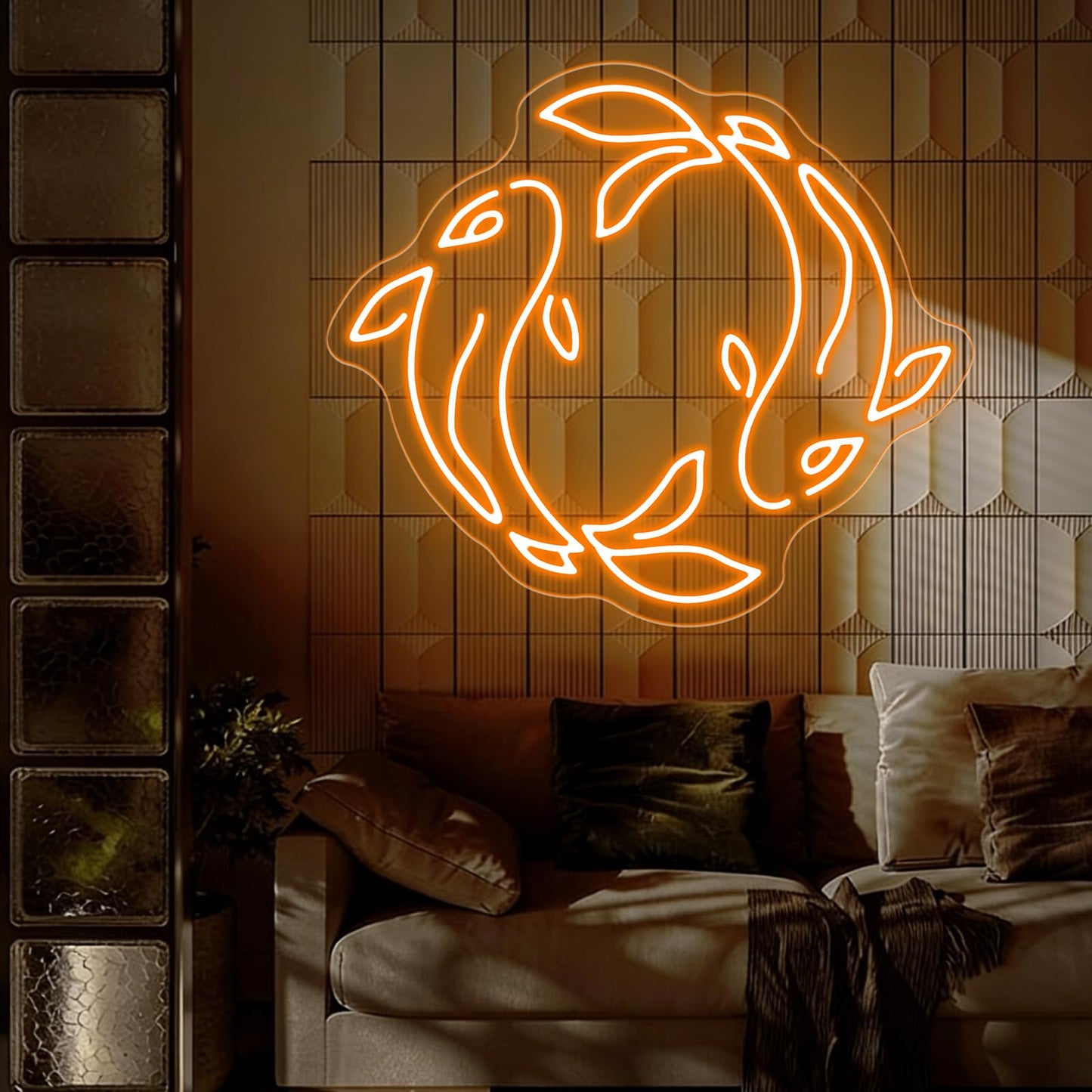 Koi Fish Neon Sign, Orange LED Neon Sign Wall Decor, Yin Yang Inspired Neon Signs for Wall Decor, Koi Fish LED Neon Wall Art Light for Bedroom Living Room Office Home Decor 15.4”×13.4”
