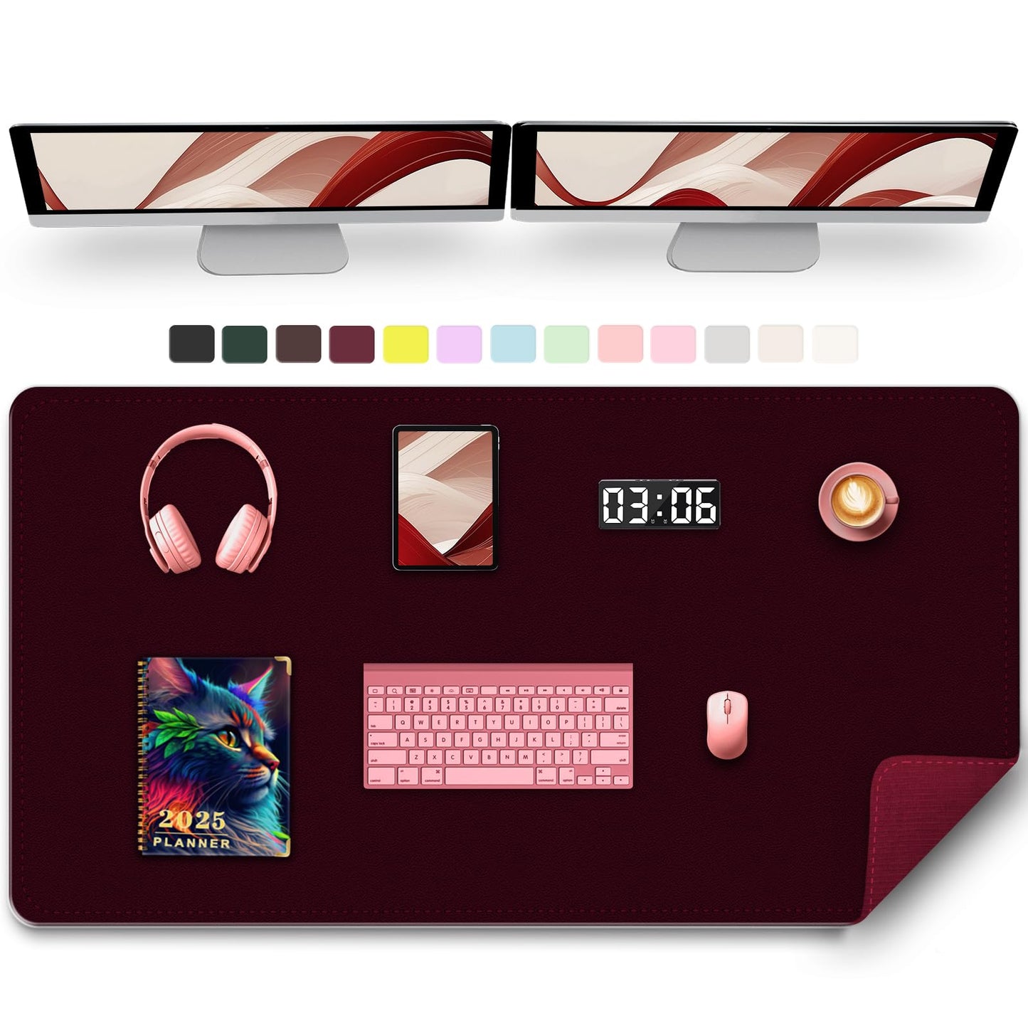Large Desk Pad, 47.2" x 17" PU Leather Desk Mat for Desktop, Non-Slip Office Desk Mat for Desk, Desk Blotter Pad, Waterproof Computer Pad for Desk, Keyboard Mats for Home & Office (Burgundy)