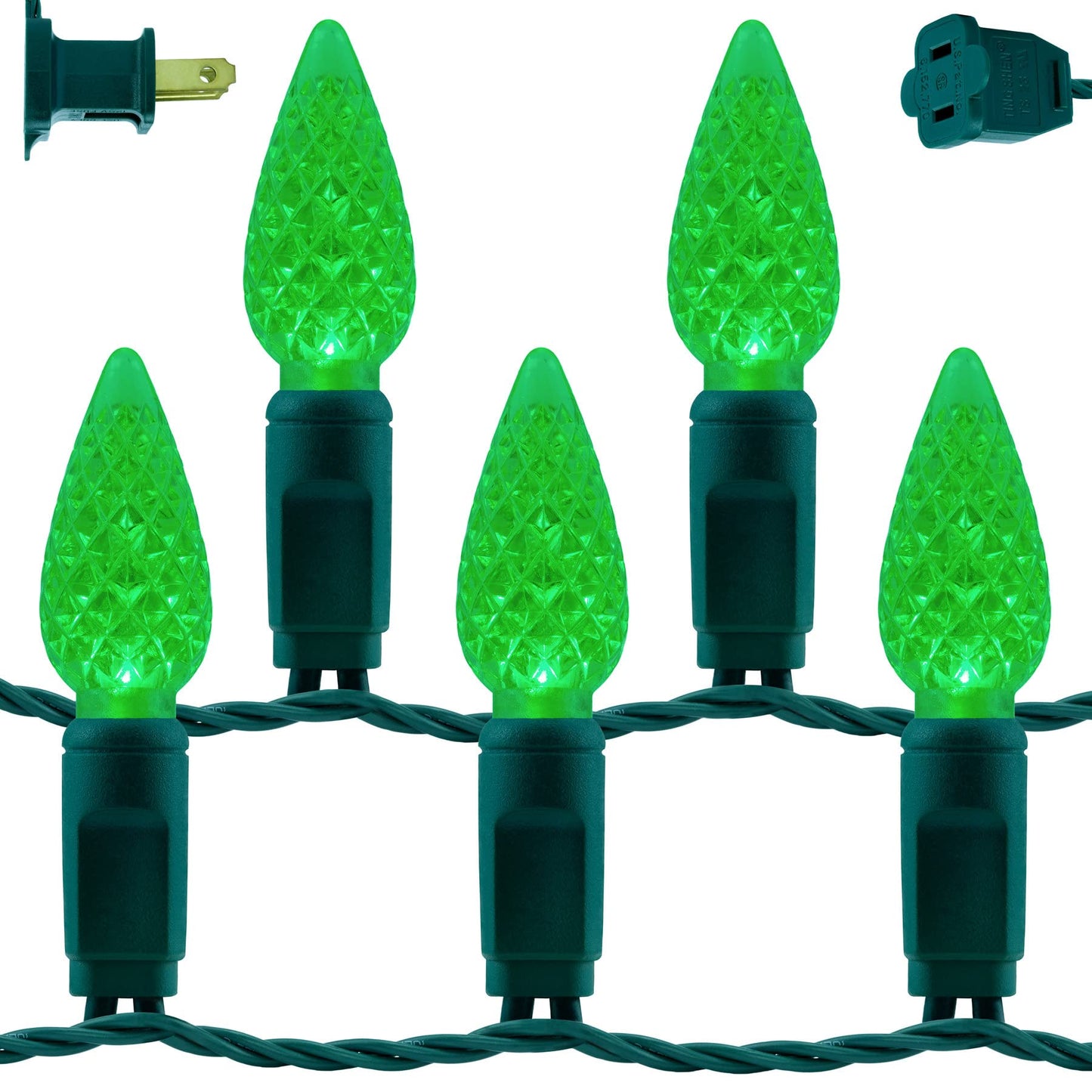 YULETIME Green C6 Strawberry LED Christmas Lights, 33 ft 100 Count 4" Spacing One-Piece High Waterproof UL Certified String Light (Green)