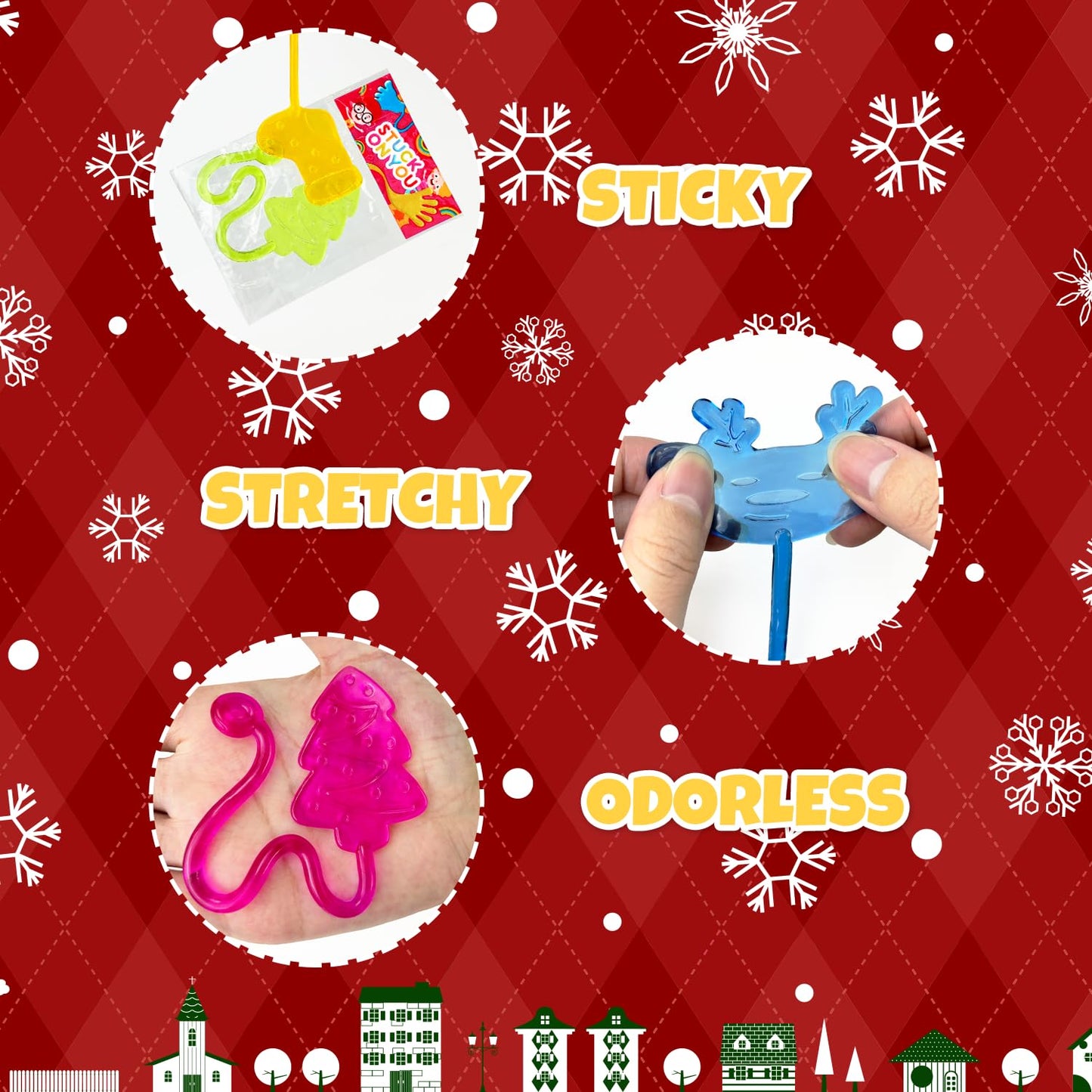 Bulk Christmas Party Favors for Toddlers 100 PCS, Xmas Sticky Hands Goody Treat Bag Stocking Stuffer Fillers Bulk for Kids, Holiday Winter Toys Gifts Class School Games Prize Giveaways for Boys Girls