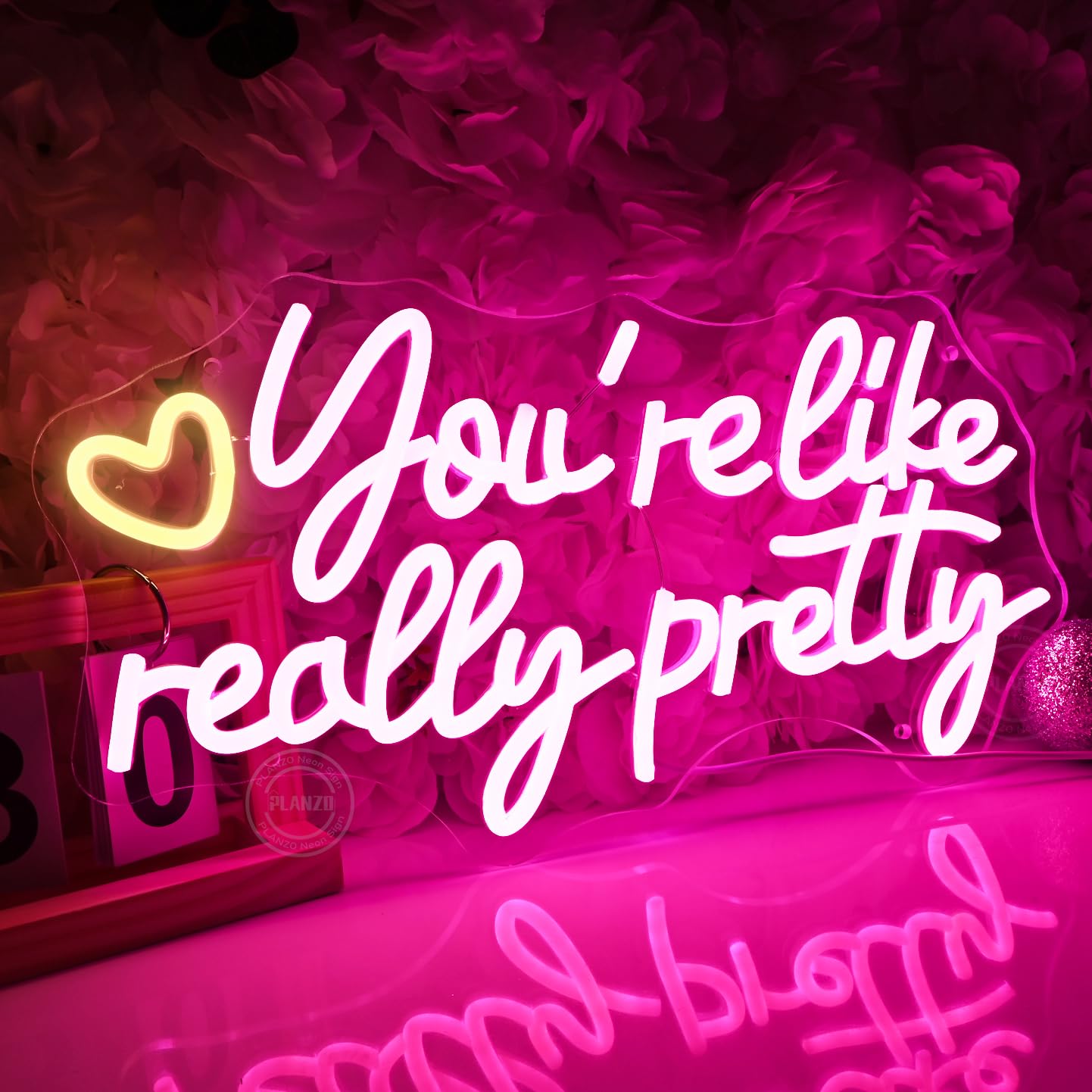 Planzo Led Neon Sign Light You're Like Really Pretty With Heart Girls Bedroom Beauty Salon Studio Wall Sign Decor Wedding Birthday Christmas Party Decor Gifts USB 15.75"x8.66"