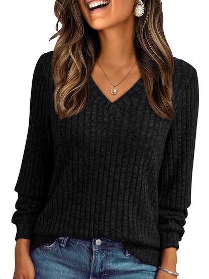 AUTOMET Womens V Neck Long Sleeve Shirt Fall Fashion Tops Tunic Dressy Casual Sweater Clothes Cute Trendy Work Outfits 2025