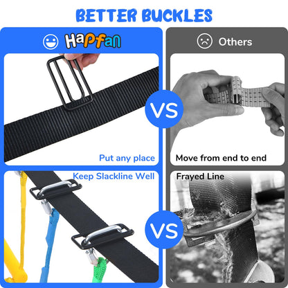 Hapfan 65 ft Ninja Warrior Obstacle Course for Kids with Swing, Ninja Rope Course with 11 Obstacles for Backyard Outside, Tree Slackline Jungle Gym Outdoor