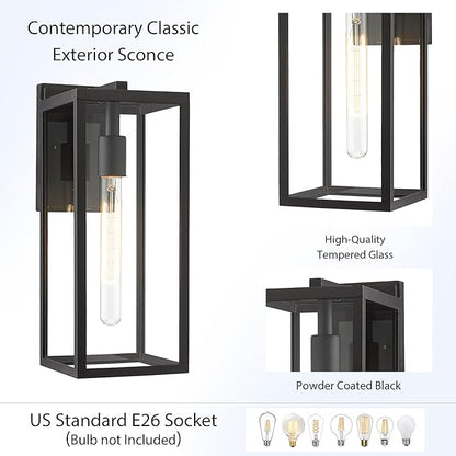 Bestshared Outdoor Wall Sconce Lights,Exterior Wall Lighting Fixtures with Clear Glass, Anti-Rust Modern Black Outside Lantern Lamp for House Front Porch Doorway Patio (Black, 15"-4 Pack)