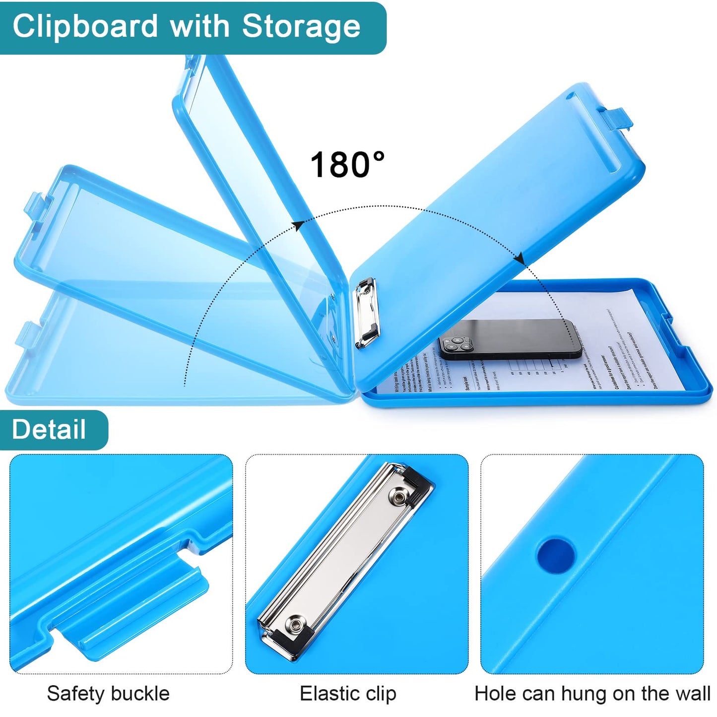 4 Pieces Clipboard with Storage Plastic Storage Clipboard Nursing Foldable Clip Board with Low Profile Clip for Student Teacher Nurse Employee, 9. 5 x 13. 5 Inch (Black, Blue, Green, Rose Red)