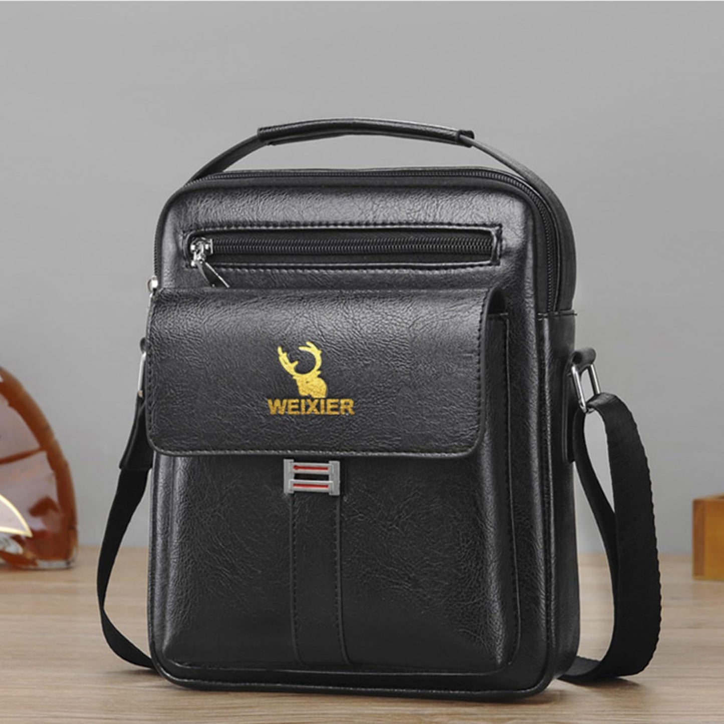 Messenger Bag for Men Crossbody Shoulder Purse Small Vintage PU Leather Satchel Pouch Side Crossover Handbag (Men Handbag for Black)