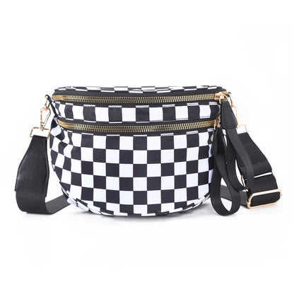 Nylon Crossbody Bags Bum Bag for Women Large Sling Bag Purse with Adjustable Strap（Black）