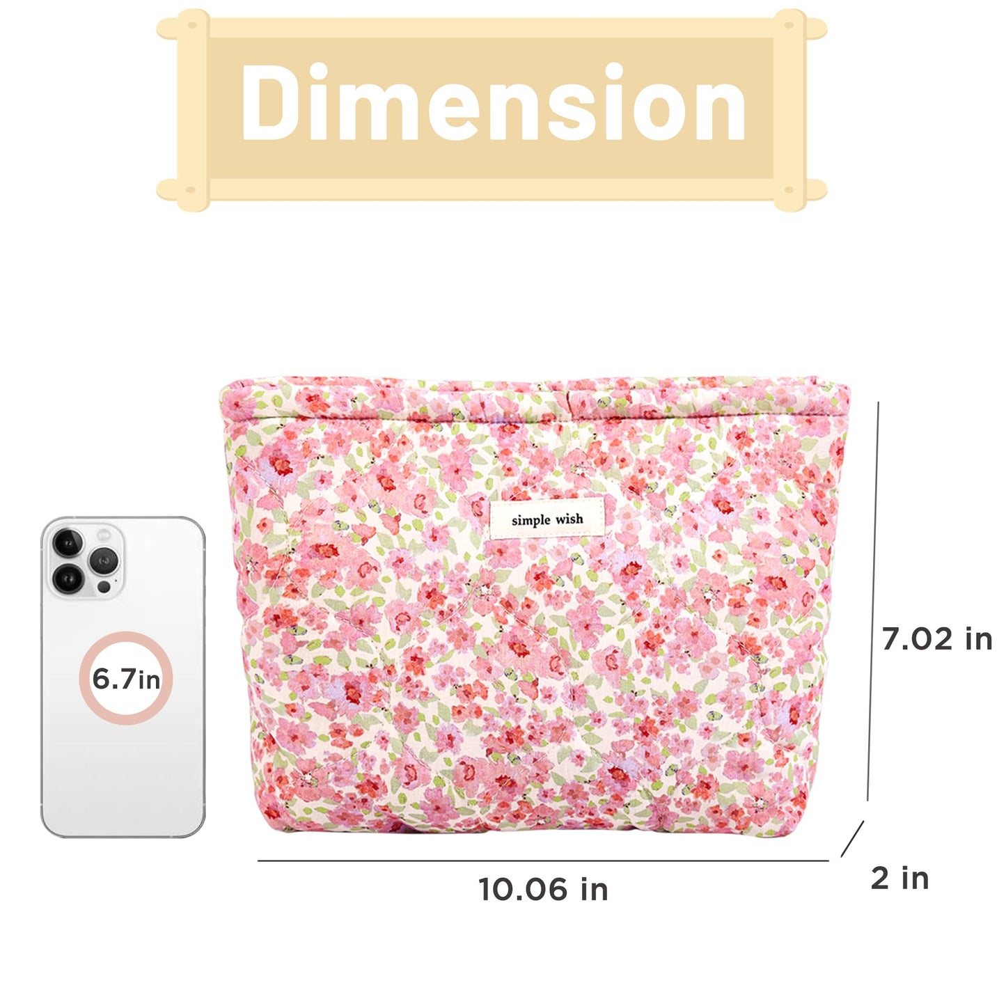 Sminra Floral Makeup Bag Large Travel Cotton Quilted Cosmetic Makeup Bag Organizer, Cute Coquette Aesthetic Zipper Portable Pouch Purse Toiletry Bag accessories