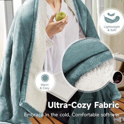 Heated Blanket Throw 50"x60", ETL & FCC Certified Electric Blanket with 3-Hour Timer Auto-Off & 5 Heating Levels, Overheat Protection, Machine Washable - Cyan Blue
