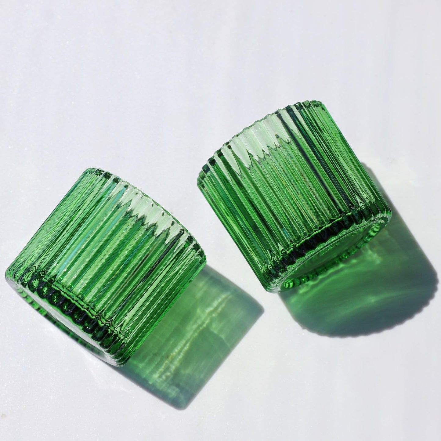 VOHO Large Votive Candle Holders 2.75'' x 2.56'' Set of 6, Ribbed Candle Holder for Votive/Tea Lights Candles, Green Votive Holder for Halloween/Christmas Holiday