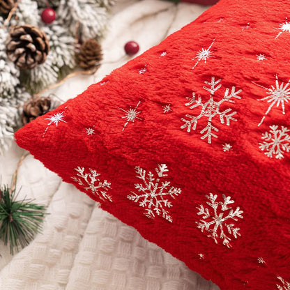 MIULEE Set of 2 Christmas Decorative Throw Pillow Covers Soft Faux Fur Winter Pillow Covers with Silver Snowflake Glitter Holiday Festival Pillowcases for Couch Sofa Bed, 18×18inch, Red