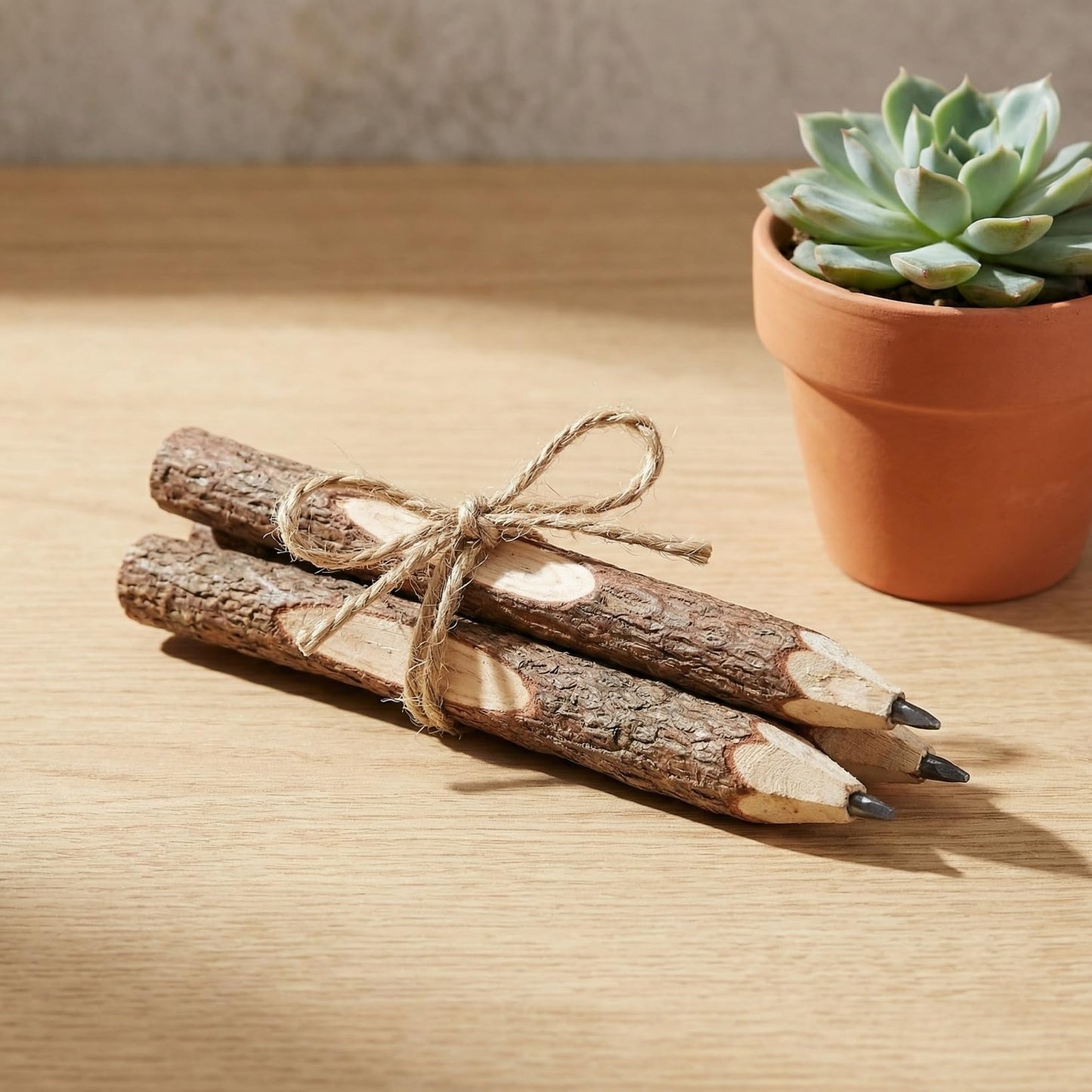 Tofficu 32Pcs Natural Wood Pencils, Wood Graphite Long Twig Pencils, Wooden Tree Bark Pencil Decor, Camping Pens for School Party Supplies Novelty