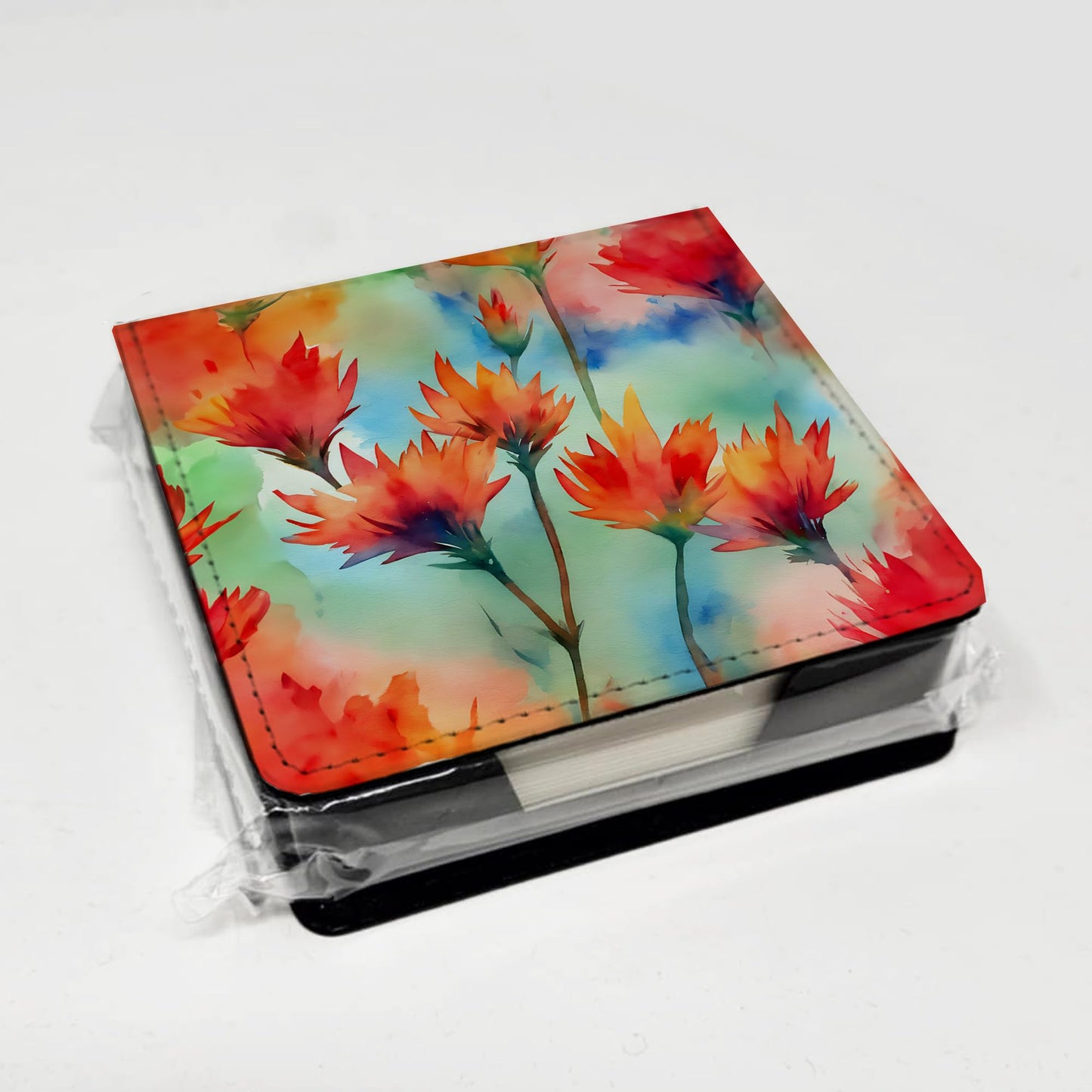 Caroline's Treasures Wyoming Indian Paintbrush in Watercolor PU Leather Note Paper Holder with Artist-Designed Cover, Desk Accessory, Office Gift