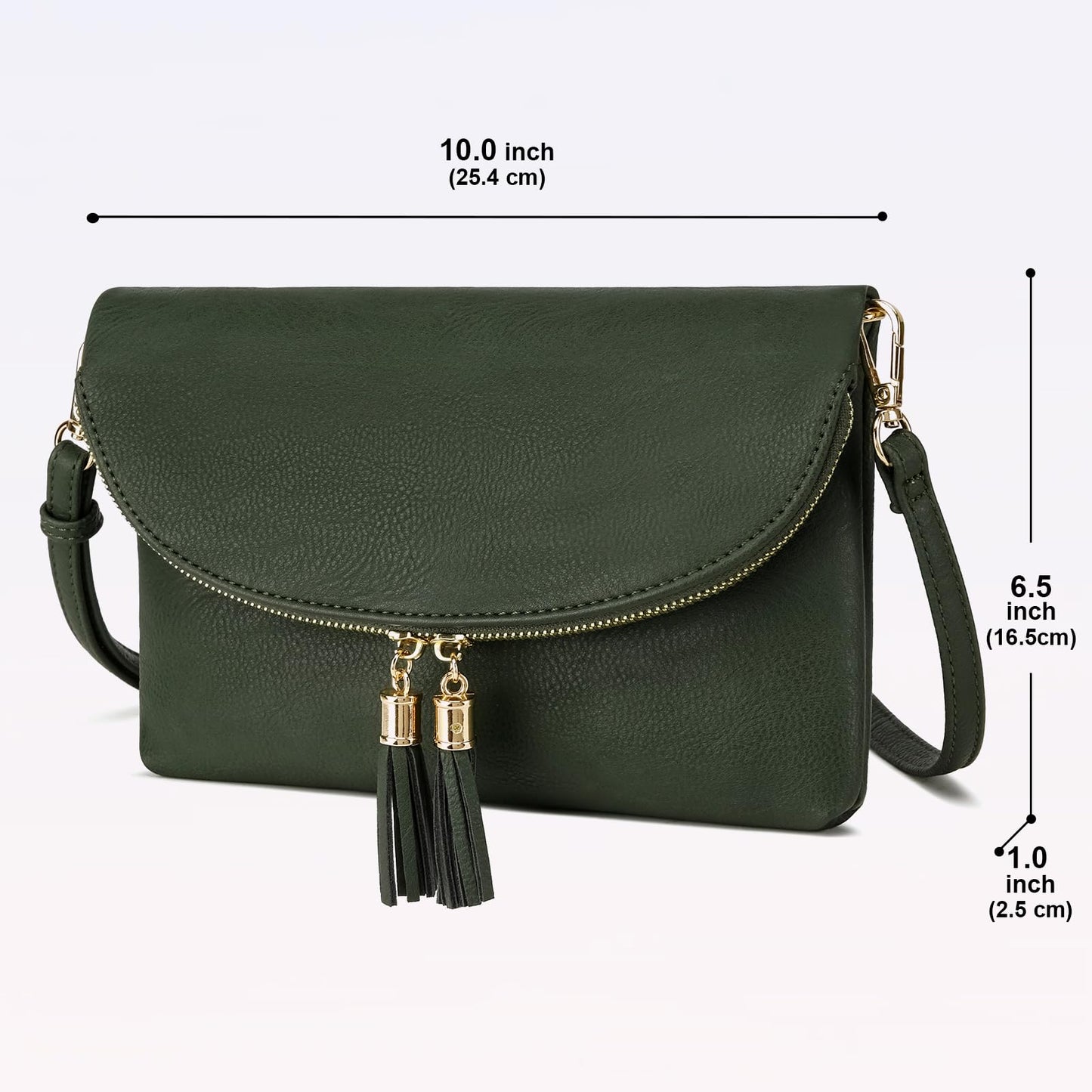 Solene Women's Envelop Clutch Crossbody Bag With Tassels Accent (WU075-Olive)