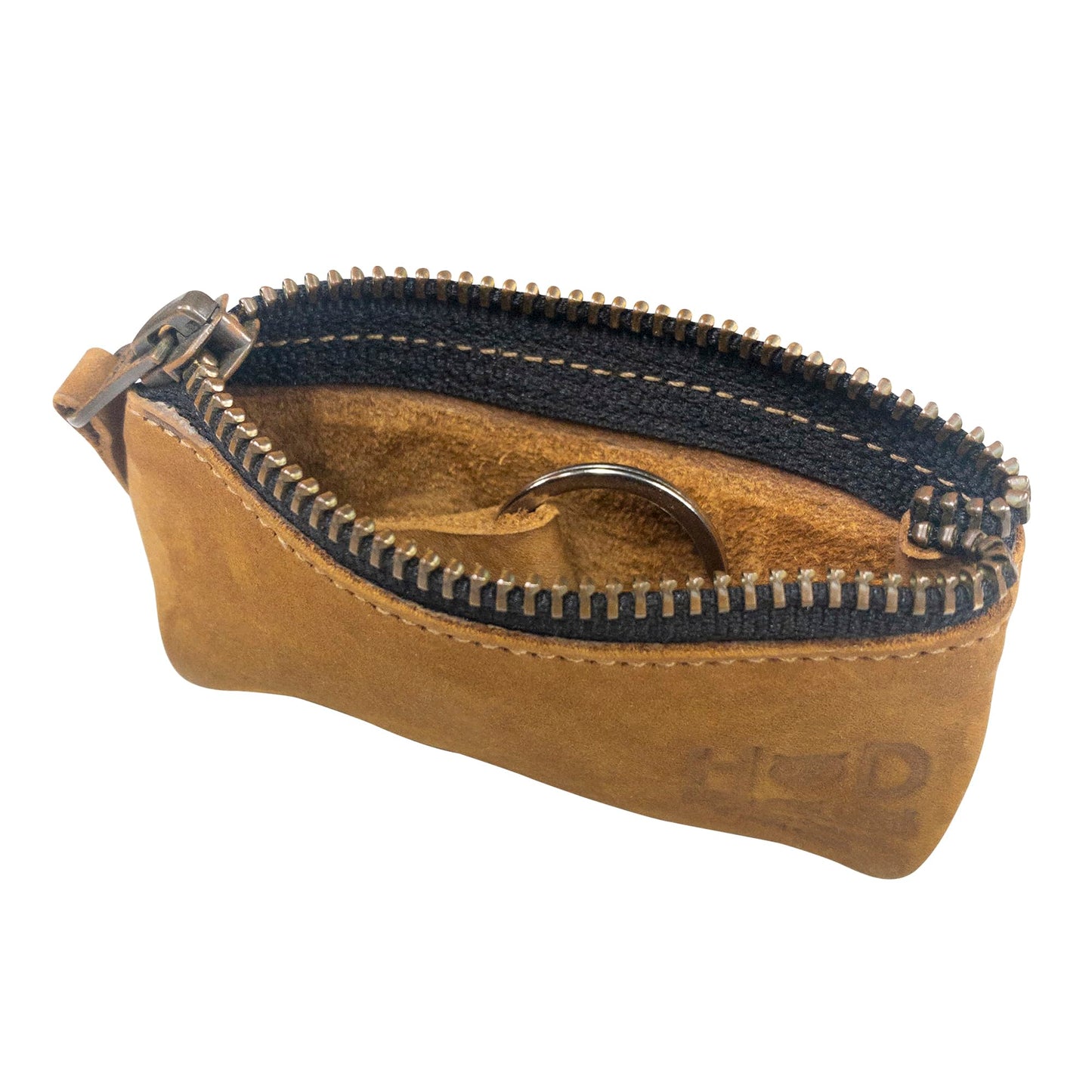 Hide & Drink, Leather Key Holder Pouch, Zippered Coin Bag, Money Purse, Earphone Holder, Charging Cable, Memory Cards Organizer, Vintage Style, Handmade (Old Tobacco)