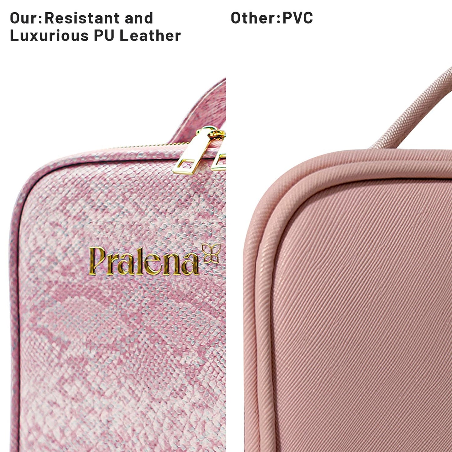 PRALENA Travel Makeup Bag with LED Mirror – 3 Brightness Modes, Portable Lighted Makeup Case with Adjustable Dividers, Cosmetic Organizer Gift for Women (Pink)