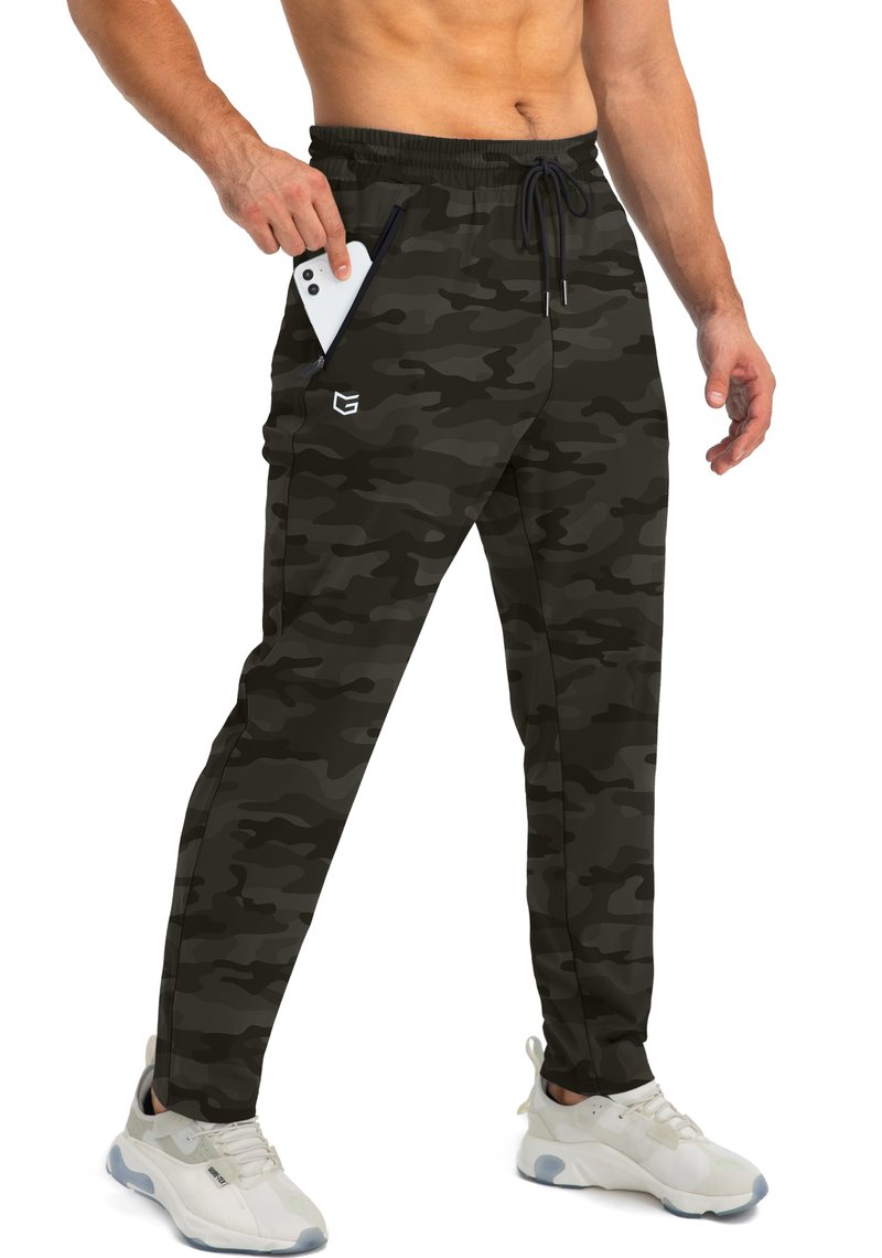 G Gradual Men's Sweatpants with Zipper Pockets Tapered Joggers for Men Athletic Pants for Workout, Jogging, Running (Green Camo, Large)