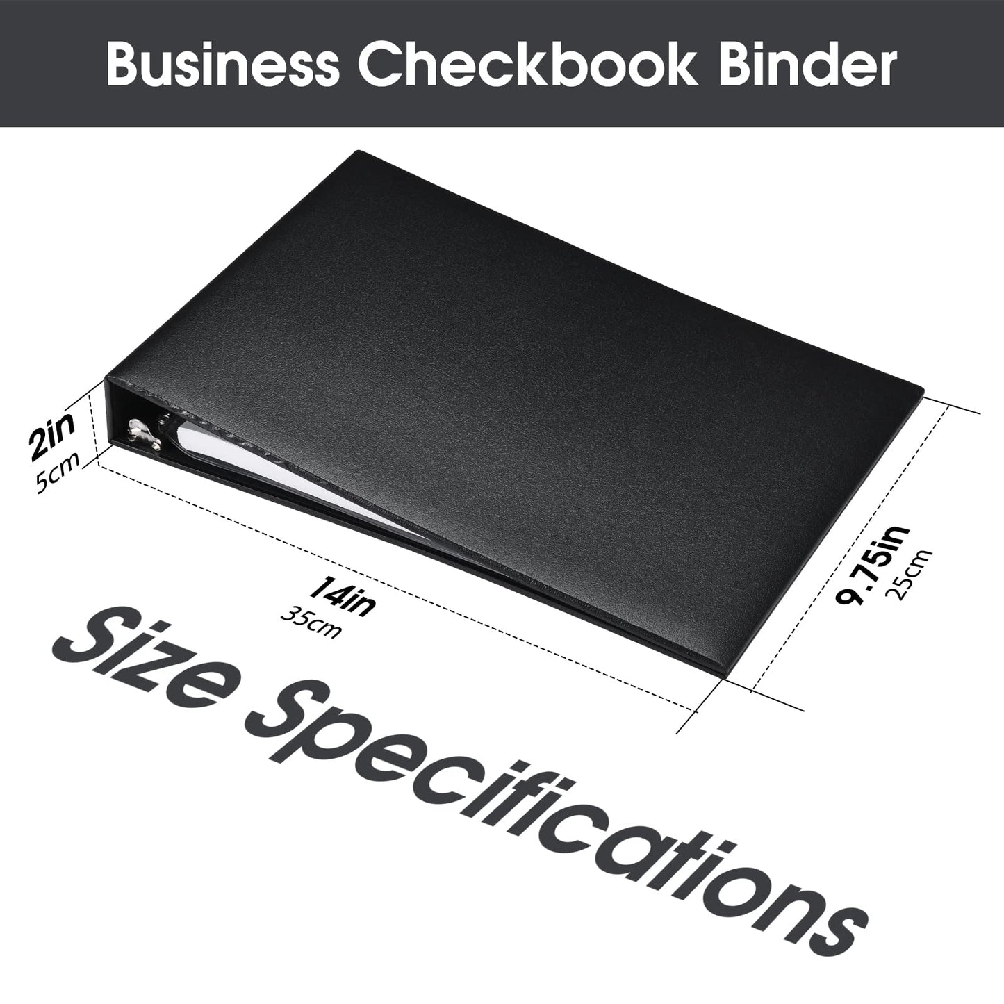 7 Ring Check Binder, 3-On-A-Page Business Checkbook Holder, 500 Checks Capacity, with 2024-2030 Calendar Organizer, Sleek Business Design (Black)