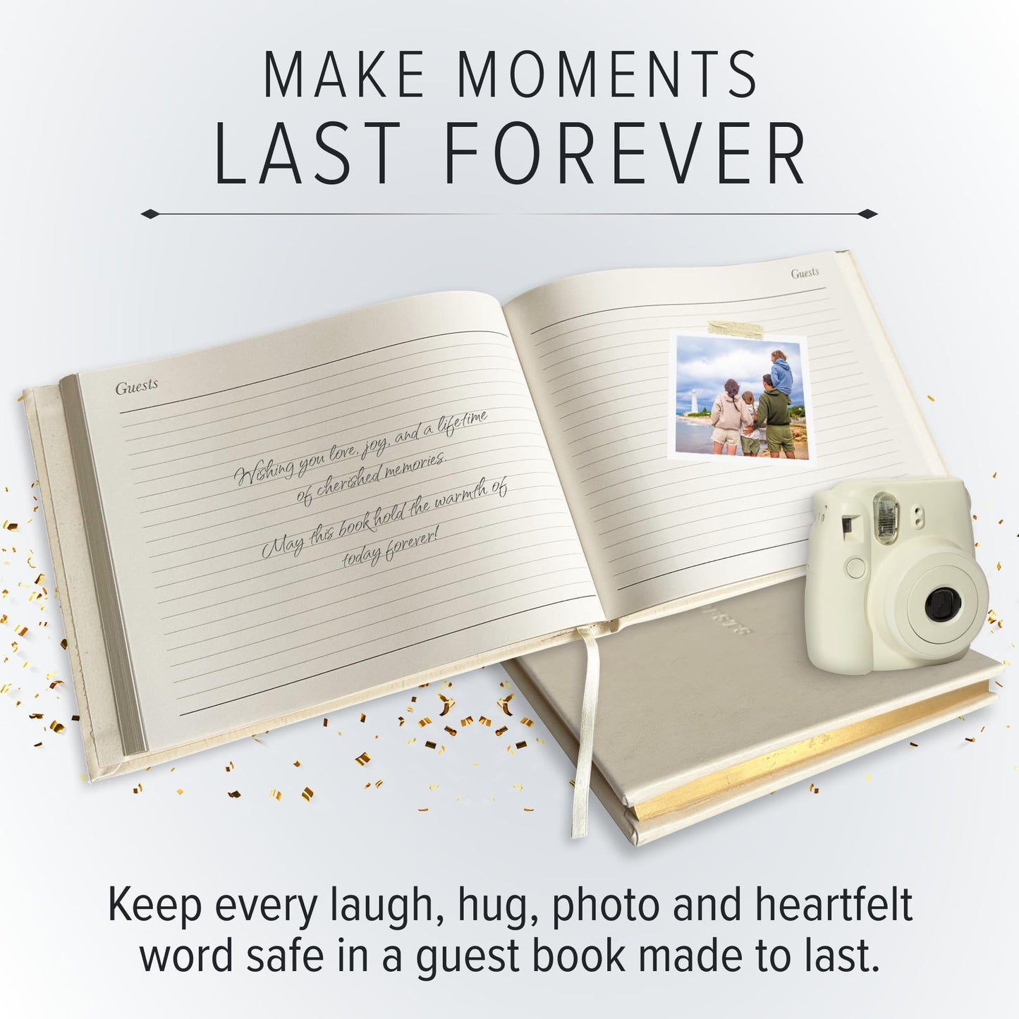 Gallery Leather Guest Book - Great for Wedding, Reception, Baby and Bridal Shower, Birthday Party and Vacation Home - 192 Lined Pages to Sign In, add Polaroid Photo - Hardcover 9x7" - Acadia Black