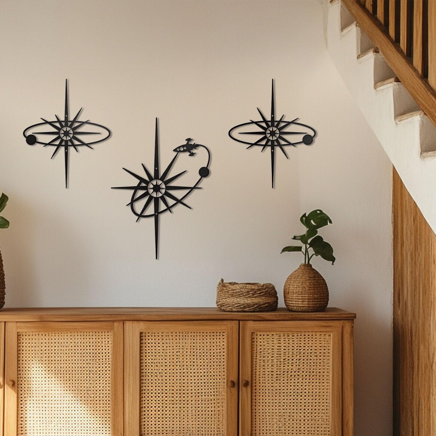 OYEFLY 3 Pieces Metal Wall Art Sun Moon Stars Sculpture (style 1)